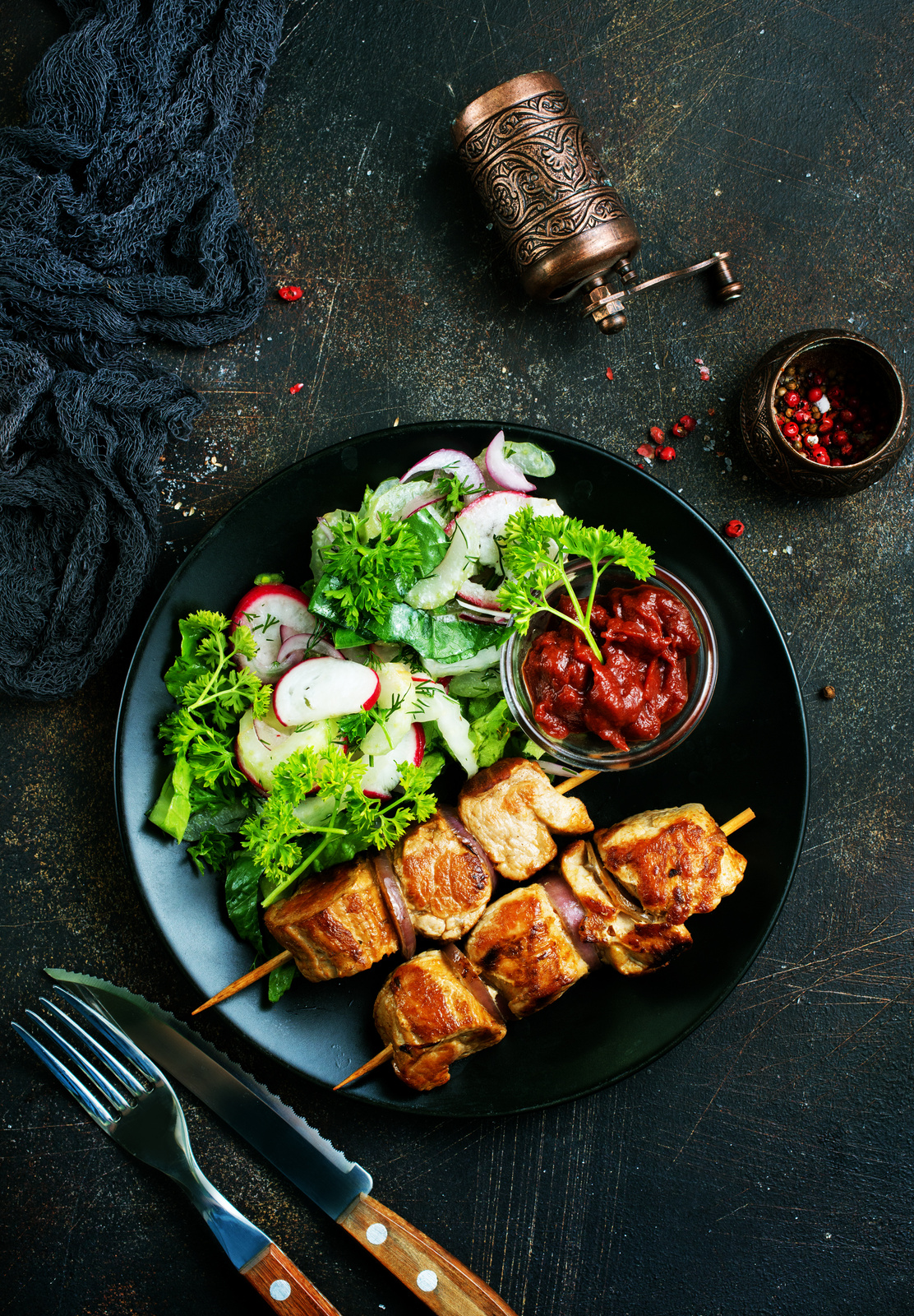 Kebab And Salad On Plate